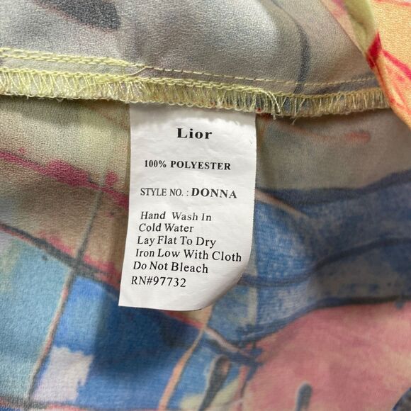 Lior‎ Paris Medium Geo Donna Blouse Button up 3/4 Sleeve 100% Polyester - Picture 4 of 5